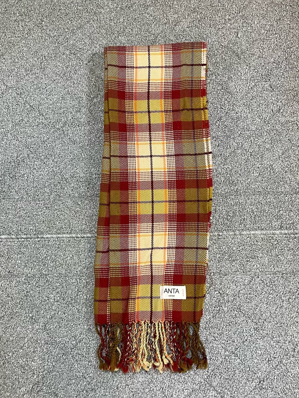 Anta Scotland Tartan Plaid Fringed Pure Wool Wrap Scarf Checked 79X16